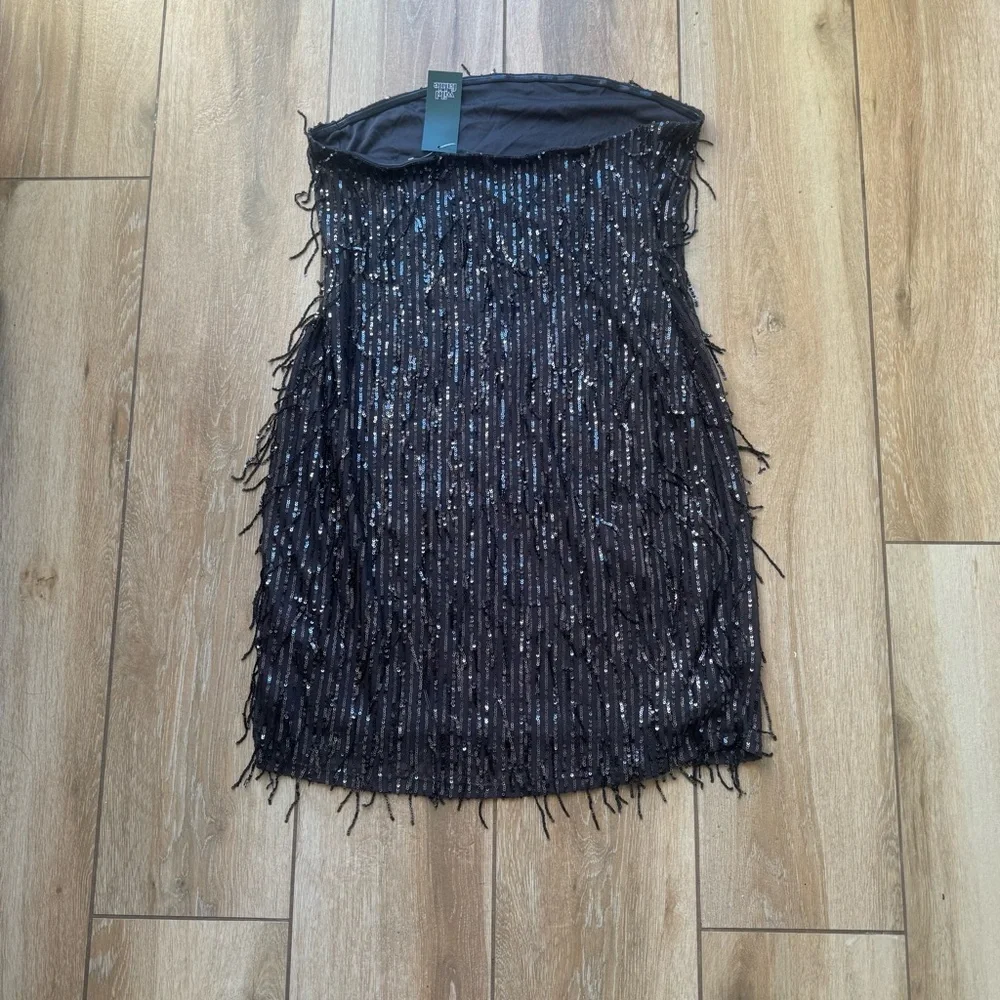 Wild Fable Black Strapless Sequin Fringe Dress